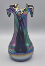 VINTAGE 1996 Fenton Amethyst Carnival Glass 8.5&quot; Ribbed Vase - Signed - £55.01 GBP