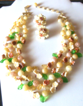 Vtg Signed W. Germany 3-Strand Plastic, Glass, Lucite Floral Necklace &amp; ... - £117.33 GBP