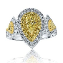 GIA Certificado 1.50 TCW Pera Luz Diamante Amarillo Compromiso Anillo 18k Blanco - £3,508.15 GBP
