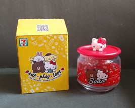 HK 7-11 LINE Friends x Sanrio Brown Bear Hello Kitty Joy Joy Jar Glass Container - $18.50
