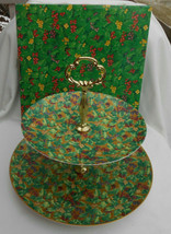 Dept 56 Heirloom Holly Berries 2 Tier Tidbit Tray Chintz Gold Christmas Holiday - £24.36 GBP