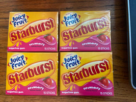 4 Packs Juicy Fruit Starburst Strawberry Gum 15 Sticks Each 60 Total -  ... - £46.65 GBP