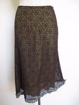 Cynthia Steffe Skirt 4 Brown Alencon Lace Silk Lined Velvet Gold Lace Bead Trim - £11.76 GBP