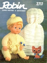 Vintage doll knitting pattern for 16&quot;.41cm Tiny tears dolls/reborns. Robin 2717  - £1.71 GBP