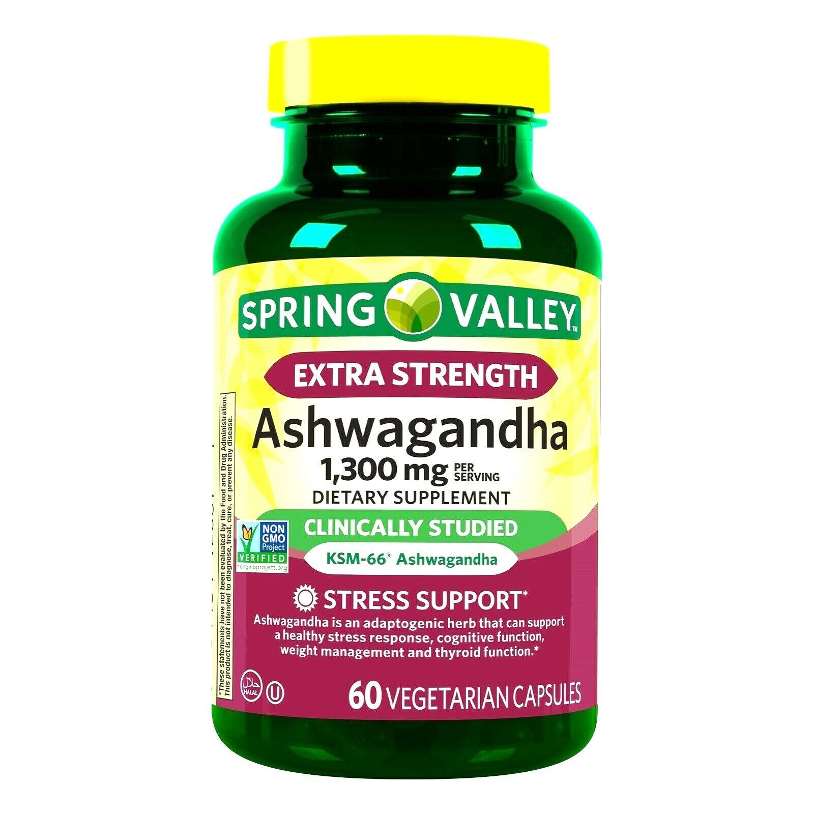 Primary image for Spring Valley Extra Strength Ashwagandha  Vegetarian Capsules, 1300 mg 60 count