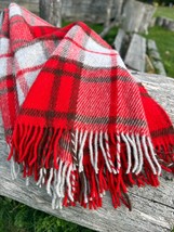 Red Checked Wool Throw Blanket Plaid - 100% New Zealand Wool (55&quot; x 80&quot;) - £69.57 GBP