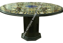 36&quot; Black Marble Dining Elegant Table Top With Stand Pietra Dura Inlay Art H3449 - £2,450.09 GBP