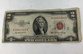 1953 2 DOLLAR BILL UNITED STATES RED SEAL Serial Number Pattern 33221515 - $14.95