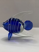 VINTAGE Handmade Paperweight Blue Fish Hand blown White Stripe Gift KG JD - £19.78 GBP