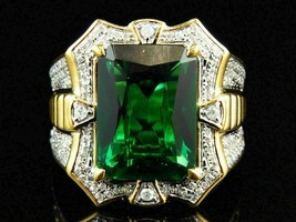 4Ct Smeraldo Finto Smeraldo Uomo Anello di Fidanzamento 14K Placcato Oro Giallo - £161.70 GBP