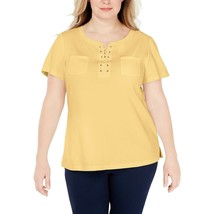 Karen Scott Womens Plus 2X Citron Aura Short Sleeve Lace Up Scoop Neck Top NWT - £11.24 GBP