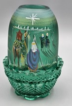 Fenton Glass Fairy Lamp Hand Painted &quot;Birth Of Savior&quot; Christmas Celebration - £115.69 GBP