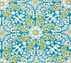 Pkl Studio Od Peruvian Craft Turquoise Blue White Outdoor Indoor Fabric Bty 54&quot;W - £7.98 GBP