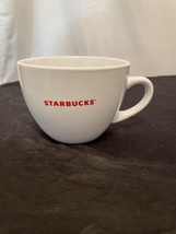 Starbucks Coffee Mug 18 oz 2008 White with Red Letters Large Short &amp; Wid... - $12.51