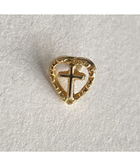 Cross Inside A Heart Lapel Hat Lanyard Pin Gold Tone Small - £9.68 GBP