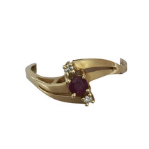 Round Ruby And Diamond Ring 14k Yellow Gold - £100.33 GBP