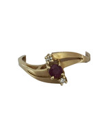 Round Ruby And Diamond Ring 14k Yellow Gold - £100.02 GBP