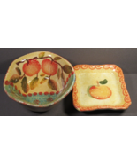 Italian Pottery Small Bowl 5&quot; and Square Dipping Bread Plate 4&quot; Apple Print - £19.57 GBP