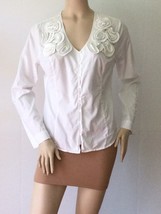 Cynthia Rowley White 100% Cotton Long Sleeve Button Down Blouse (Size M) - £11.71 GBP