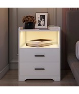 Dnbss White Nightstand With Charging Station And Led Nightstand,, Light On - £91.64 GBP