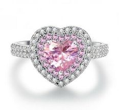 0.80 Ct Heart Cut Pink Sapphire Wedding Engagement Ring 14k White Gold Finish  - £76.29 GBP