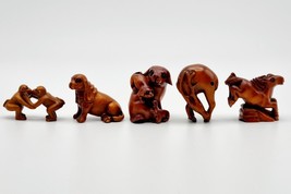 Set of Five wood-carved netsukes animals.  Signed by the maker - £234.58 GBP