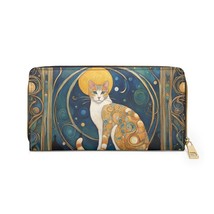 Cat Moon Zipper Wallet Art Nouveau Style Faux Leather 7.87 x 4.33 - $34.99