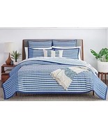 Fieldcrest Panel Stripe 1p King Quilt Blue White Pre Owned 100% Cotton B... - $83.02 CAD