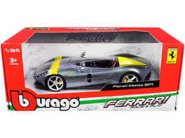 Ferrari Monza SP1 Silver Metallic w Yellow Stripes 1/24 Diecast Car Bburago - $39.65