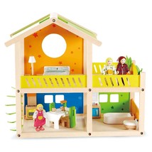 Hape Happy Villa Kids Wooden Doll House Set | 2 Story Dolls Villa with Furniture - £101.16 GBP