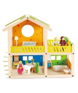 Hape Happy Villa Kids Wooden Doll House Set | 2 Story Dolls Villa with F... - £101.41 GBP