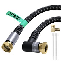Coaxial Cable 8 Ft-2 Pack-Right Angle Quad Shielded 90 Degree Rg6 Coax Cable Cor - £26.57 GBP