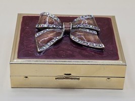 Jewelry box Mini Trinket box Ring box Gold Rhinestones Red Bow-knot - $18.37