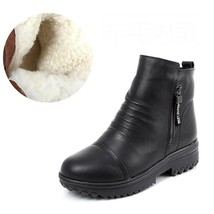 Snow Boots Women Genuine Leather Round Toe Shearling Platform Winter Ladies Ankl - £92.72 GBP