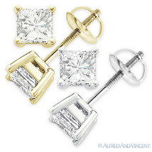 1.50ct Square Princess Cut Moissanite 14k Gold Stud Earrings Charles and Colvard - £377.05 GBP