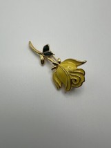 Vintage Yellow Enamel Friendship Flower Rose Pin Brooch 2&quot; - £12.40 GBP