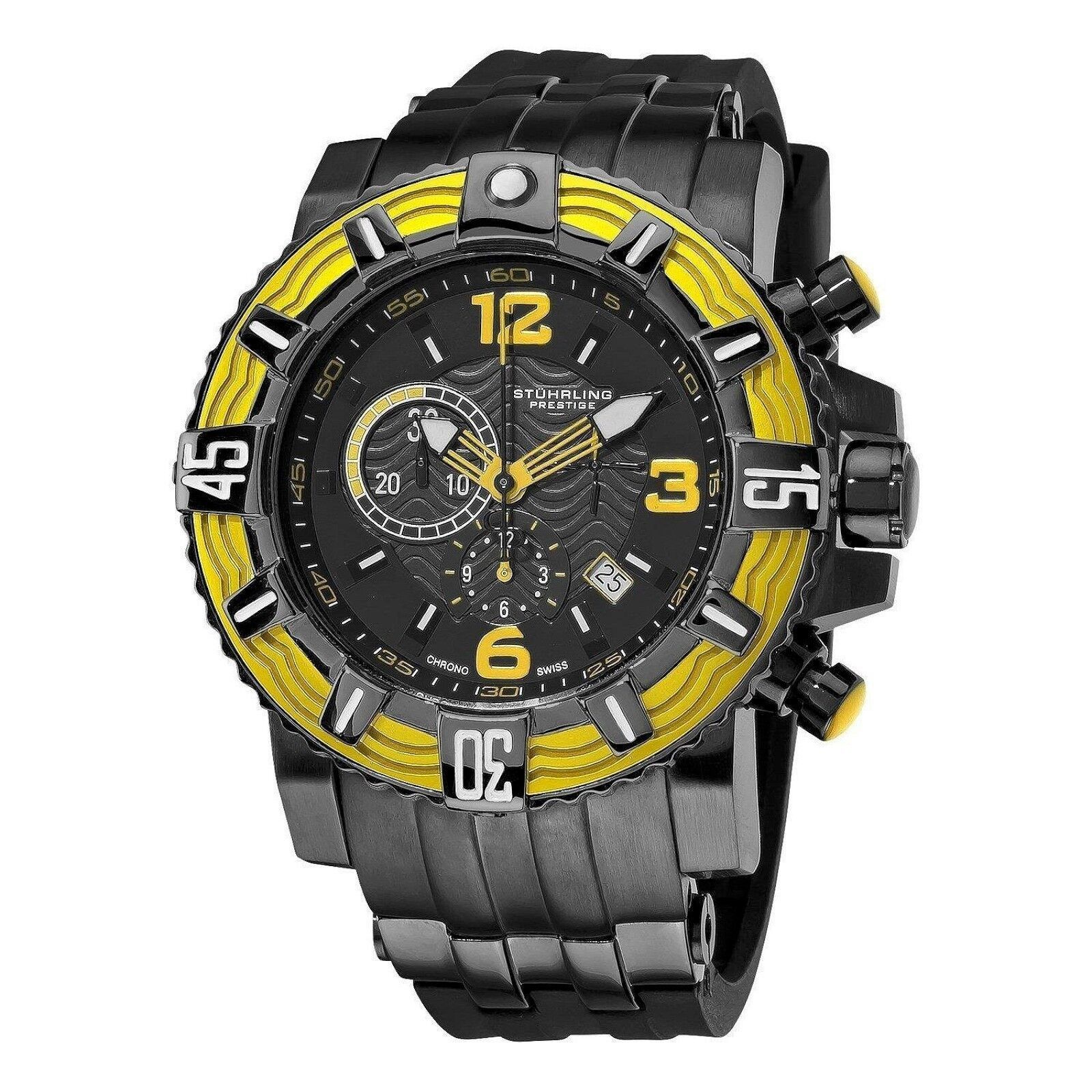 NEW Stuhrling Original 319127.115 Men's AQUADIVER MARINE PRO Black/Yellow Watch - $148.45