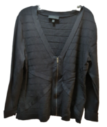 Lane Bryant Black Full Zip Cardigan Sweater 18-20 V neck ribbed criss-cross - £14.86 GBP