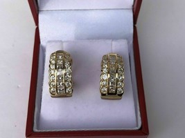 18K Jaune Plaqué Or Demi Créole Simulé Diamant Oreilles 1.80Ct Omega Arrière - £67.59 GBP