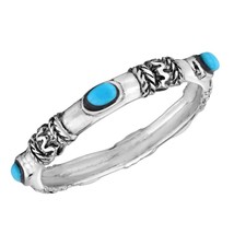 Tribal Chic Blue Turquoise Balinese-Inspired Sterling Silver Ring-9 - £13.69 GBP