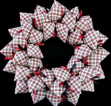 Red, Black on White Scottie Tartan Plaid Handmade Wreath Decor Winter Gift Idea - £40.08 GBP
