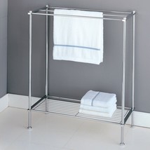 Chrome Floor Towel Rack Stand Metal Storage Bathroom Bath Shelf Display ... - $113.03