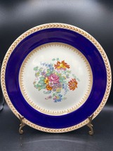 Wedgwood &amp; Co. dinner plate. White bone china, cobalt, gold, floral, VTG... - £23.93 GBP