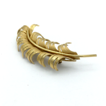 ESTATE vintage gold-tone feather brooch - huge 3.75&quot; quill coat pin - $25.00