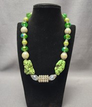 Southwestern Beaded Necklace Chunky Faux Green Turquoise Faceted Rhinestones 19&quot; - £15.90 GBP