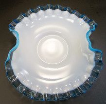 Vintage Fenton Ruffled Glass Bowl Aqua Crest Hand Blown USA Blue - £14.80 GBP