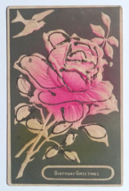 Birthday Greetings Roses Flowers Dove Airbrushed Embossed Mica Postcard c1910s - £7.96 GBP