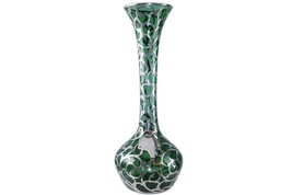 c1900 Large American Sterling Silver Overlay Vase over emerald green glass - $1,148.40