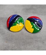 EARRINGS Vintage 80s/90s Round Stud Bold Primary Red Yellow Green Blue N... - $21.55 CAD