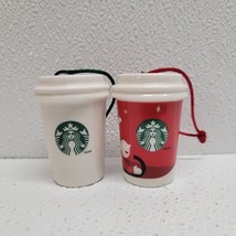 2 Starbucks Holiday Coffee Cup Ceramic Ornaments 2011  - $20.22 CAD